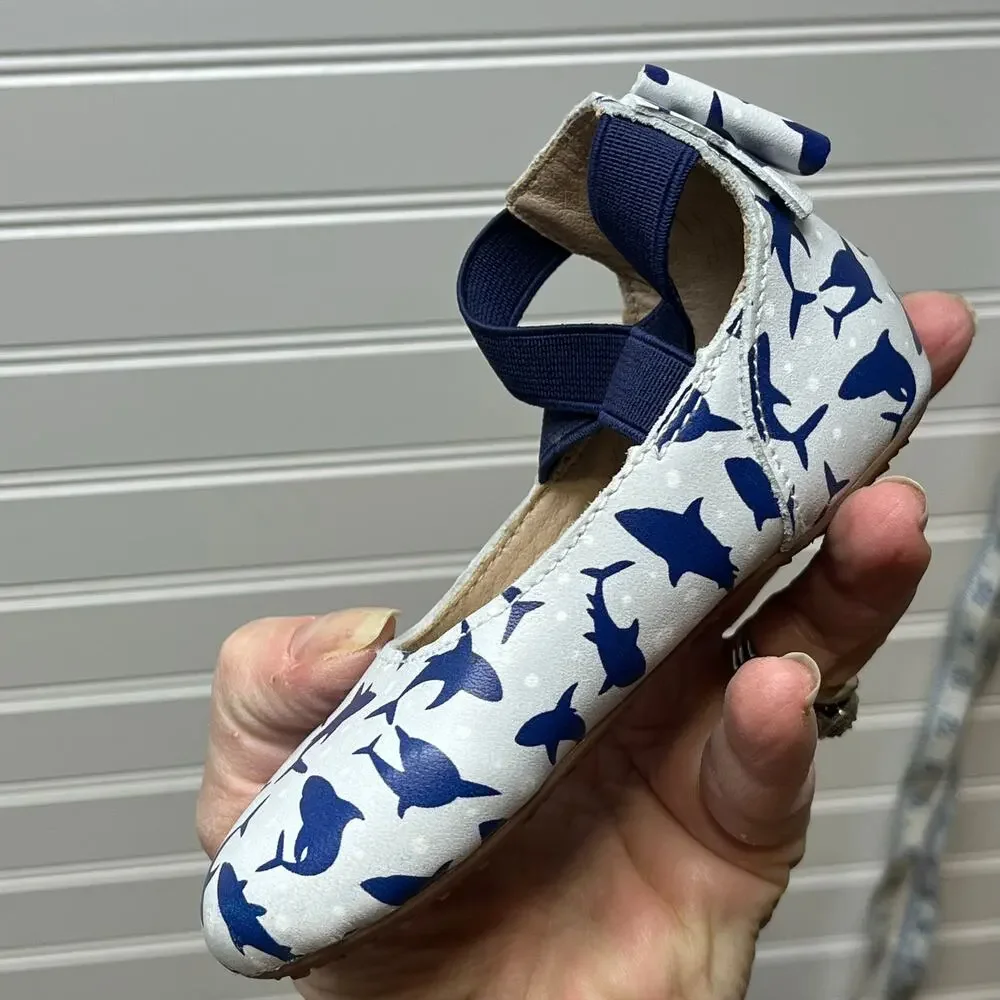 Monkey Feet Leather Ballet Flats with Back Bow & Shark Print Size 18-24 Months